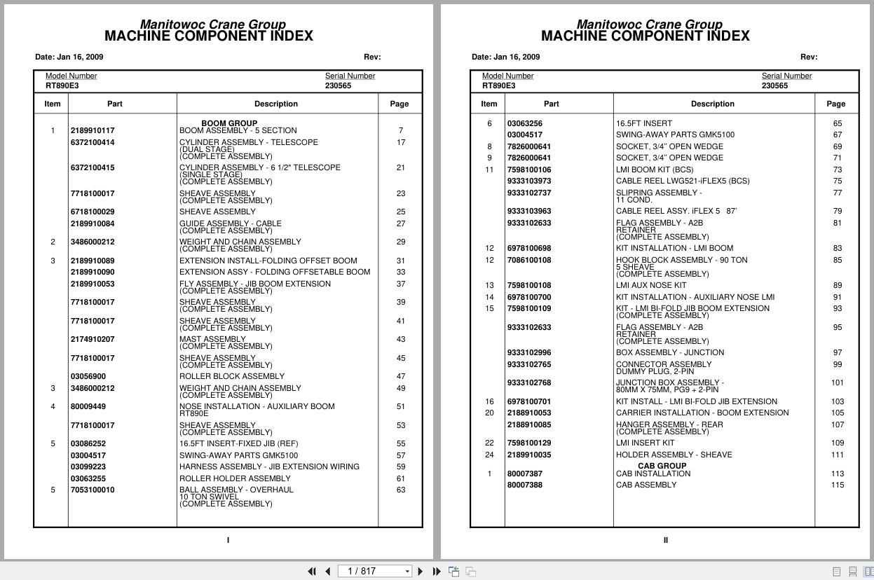 Grove Crane RT890E3 230565 Parts Manual 2009 (1)