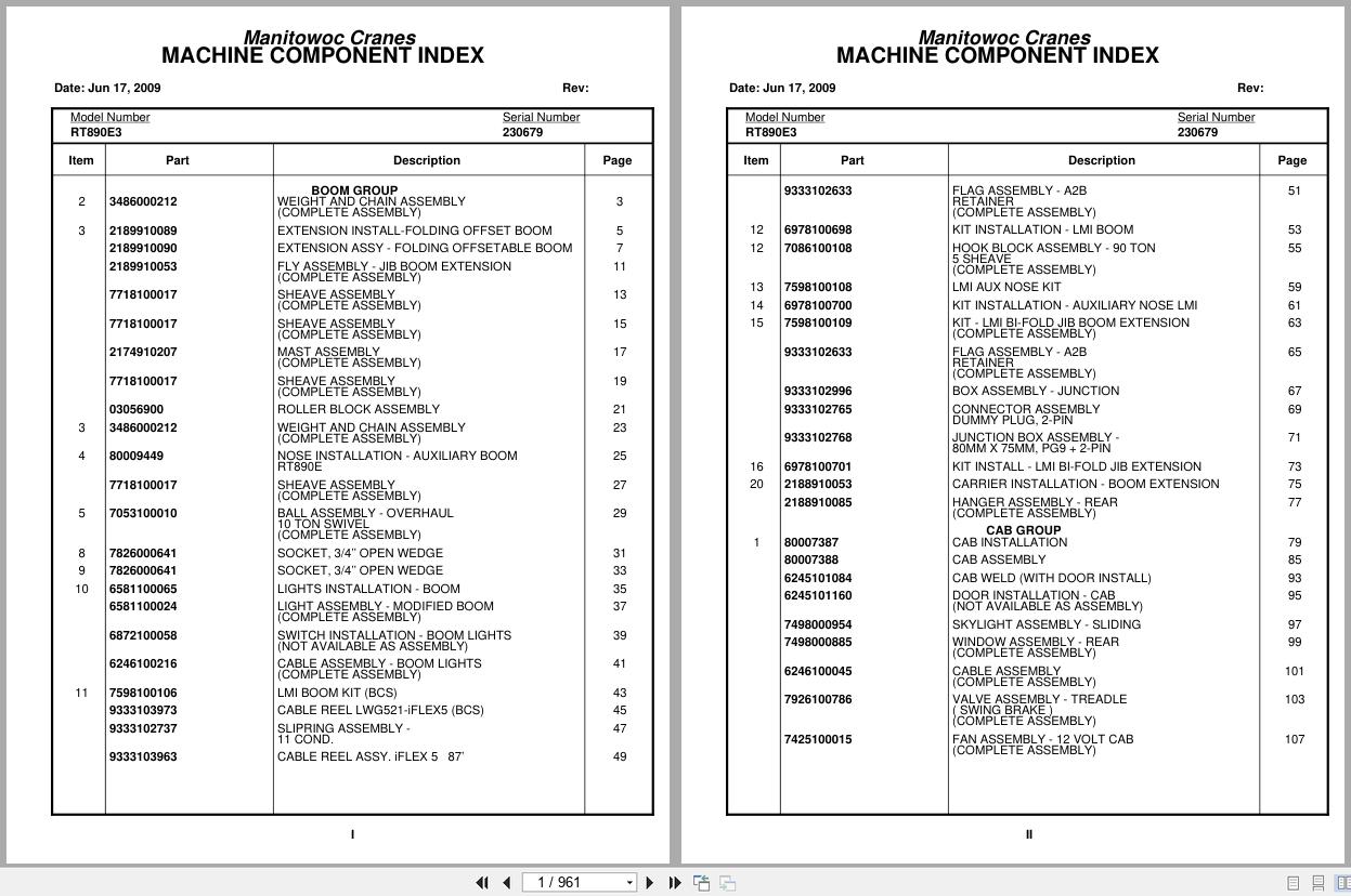 Grove Crane RT890E3 230679 Parts Manual 2009 (1)