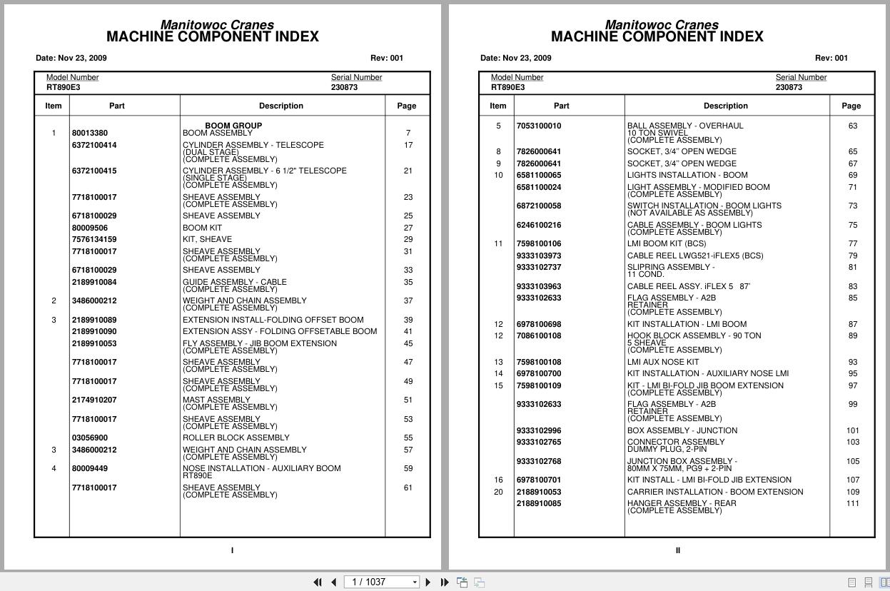 Grove Crane RT890E3 230873 Parts Manual 2009 (1)
