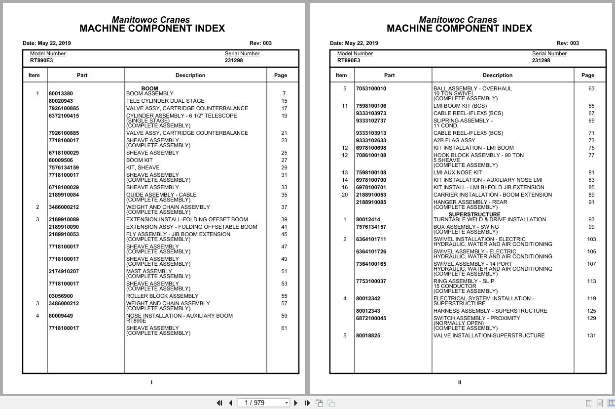 Grove Crane RT890E3 231298 Parts Manual 2019 (1)