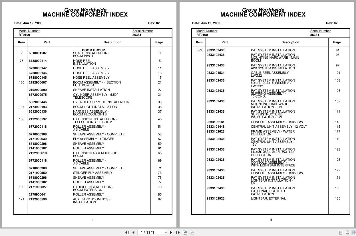 Grove Crane RT9100 86381 Parts Manual 2003 (1)