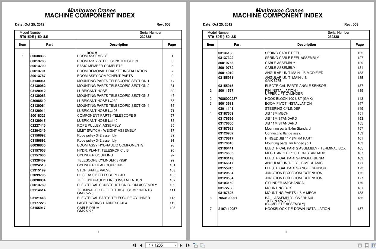 Grove Crane RT9150E 232338 Parts Manual 2012 (1)