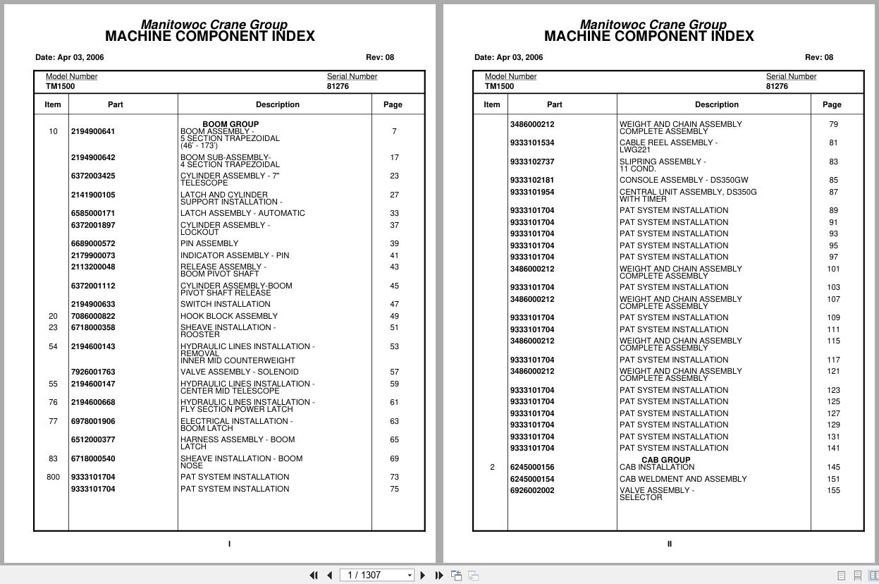 Grove Crane TM1500 81276 Parts Manual (1)