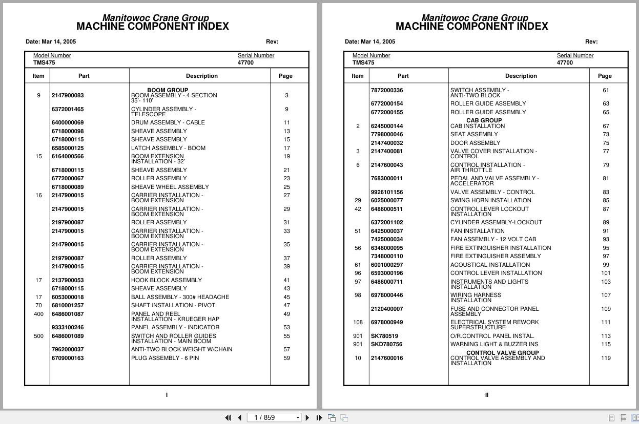 Grove Crane TMS475 47700 Parts Manual (1)