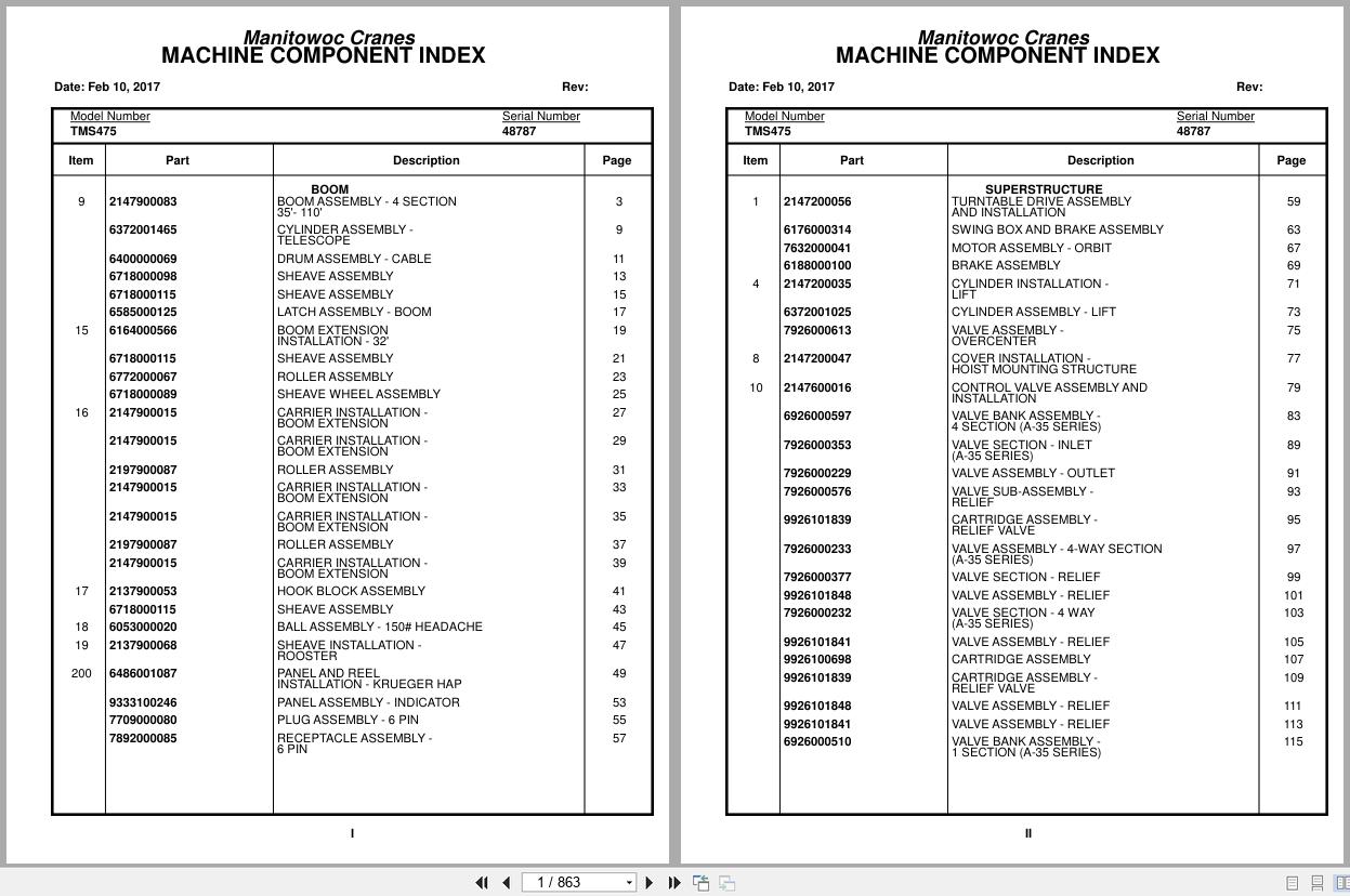 Grove Crane TMS475 48787 Parts Manual (1)