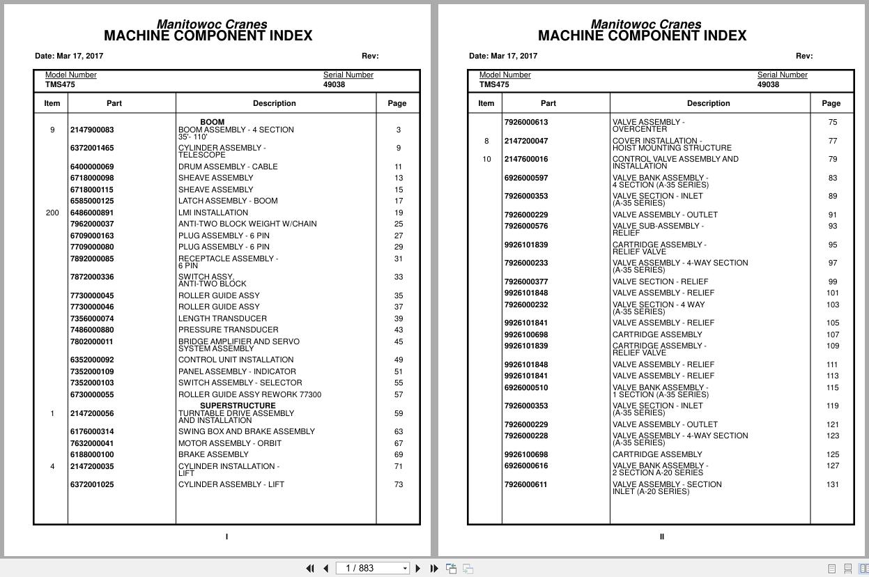 Grove Crane TMS475 49038 Parts Manual (1)