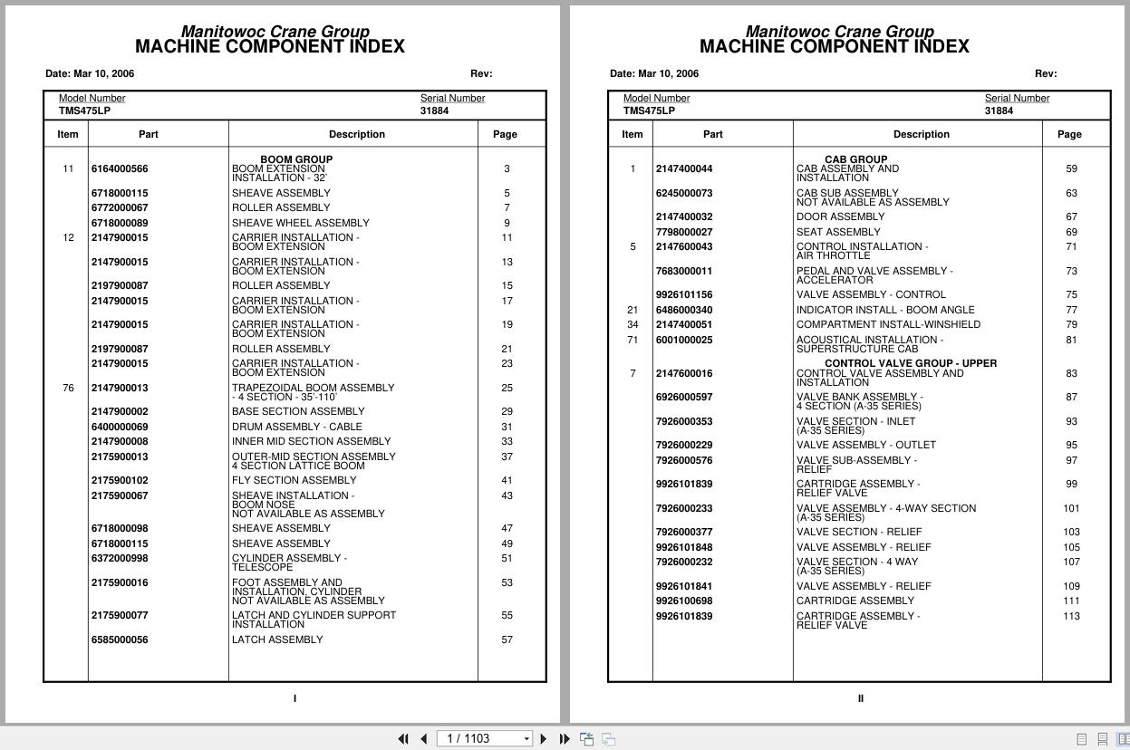 Grove Crane TMS475LP 31884 Parts Manual (1)