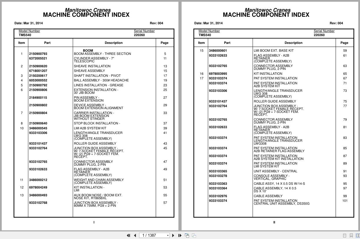 Grove Crane TMS540 220260 Parts Manual (1)