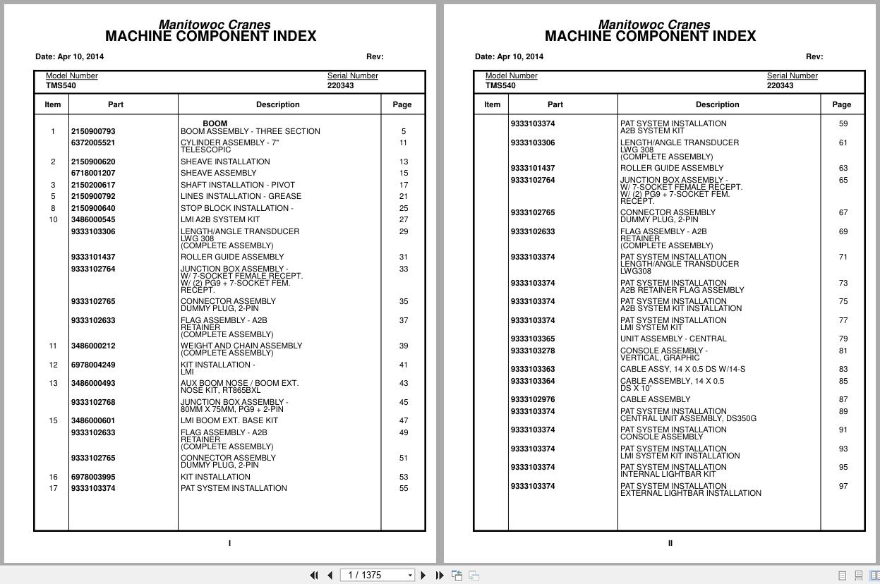 Grove Crane TMS540 220343 Parts Manual (1)