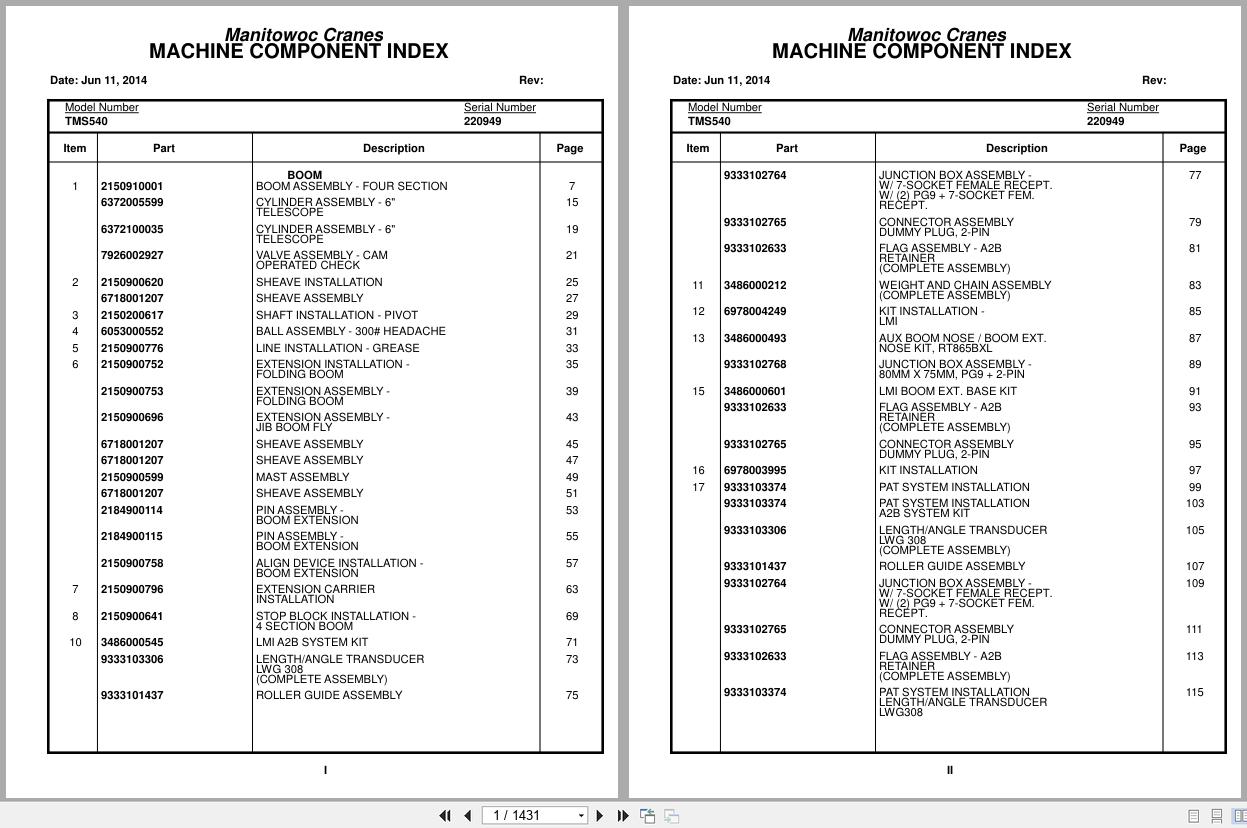 Grove Crane TMS540 220949 Parts Manual (1)
