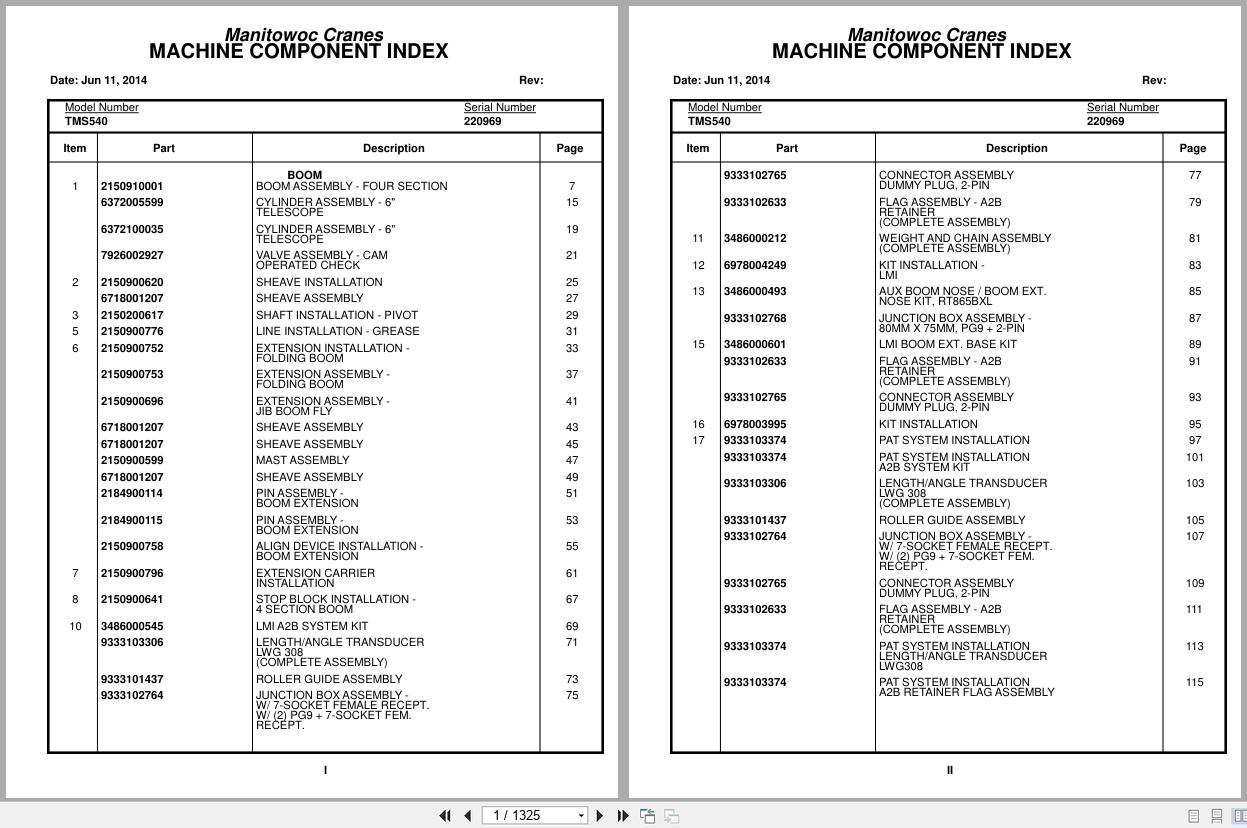 Grove Crane TMS540 220969 Parts Manual (1)