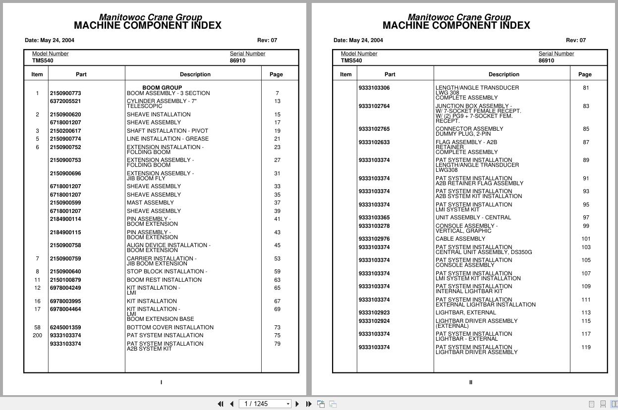 Grove Crane TMS540 86910 Parts Manual 2004 (1)