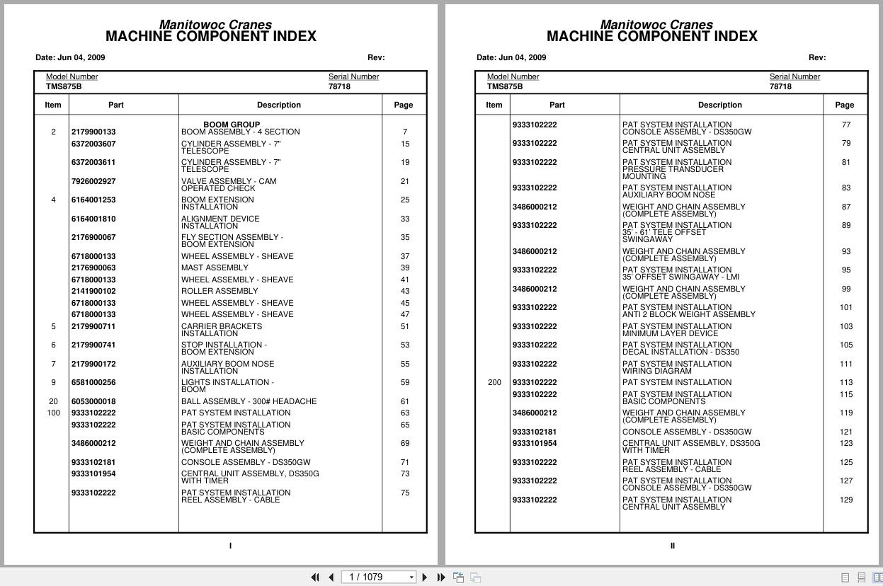 Grove Crane TMS875B 78718 Parts Manual 2009 (1)