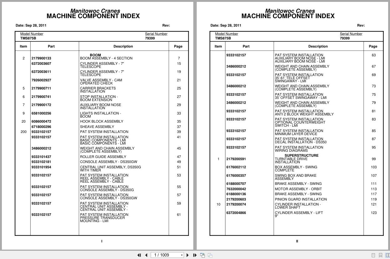 Grove Crane TMS875B 79399 Parts Manual 2011 (1)