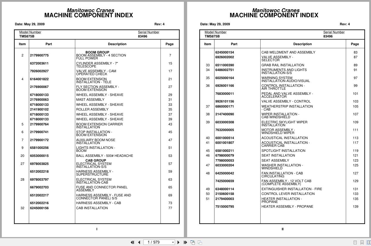 Grove Crane TMS875B 83496 Parts Manual 2009 (1)