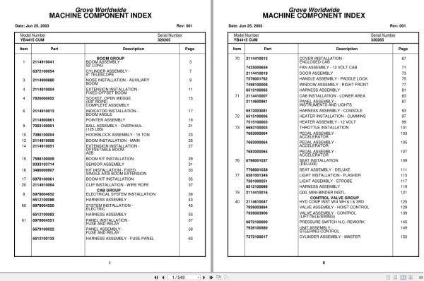 Grove Crane YB4415 CUM 320265 Parts Manual 2003 (1)