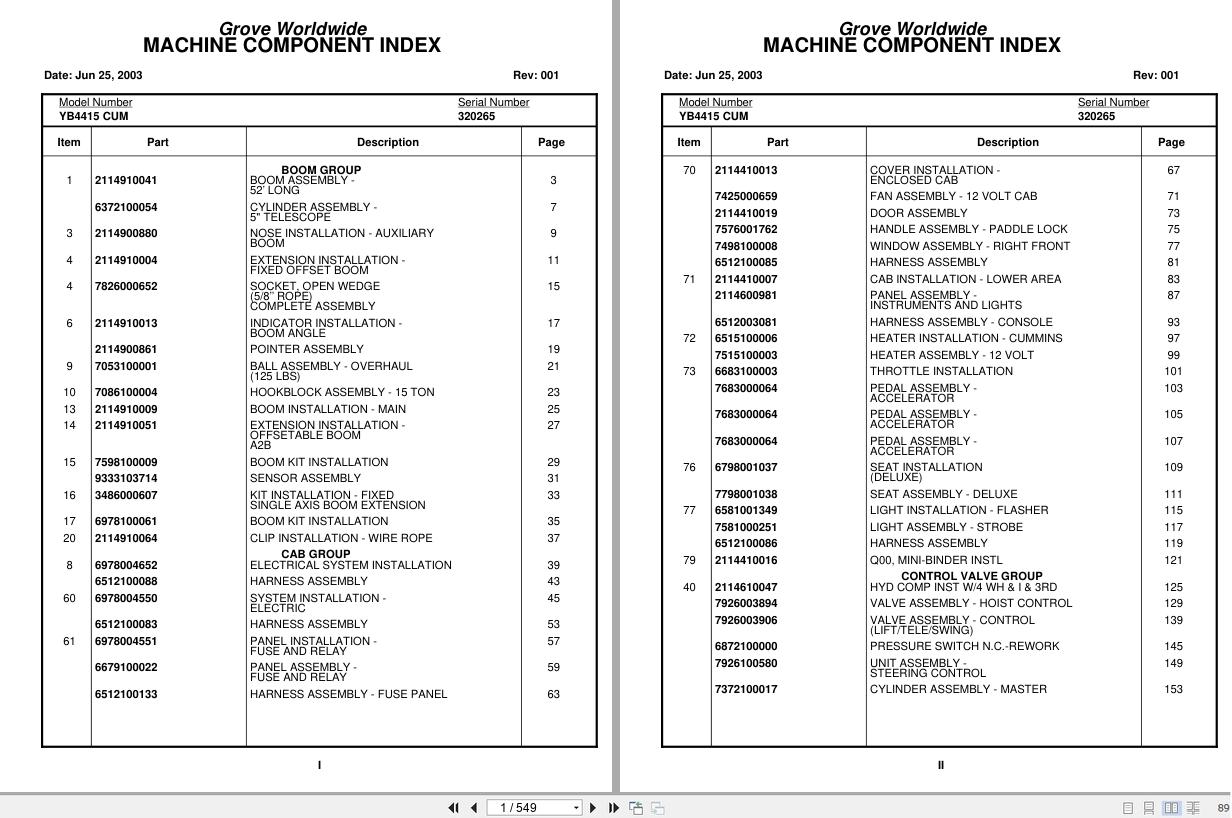 Grove Crane YB4415 CUM 320265 Parts Manual 2003 (1)