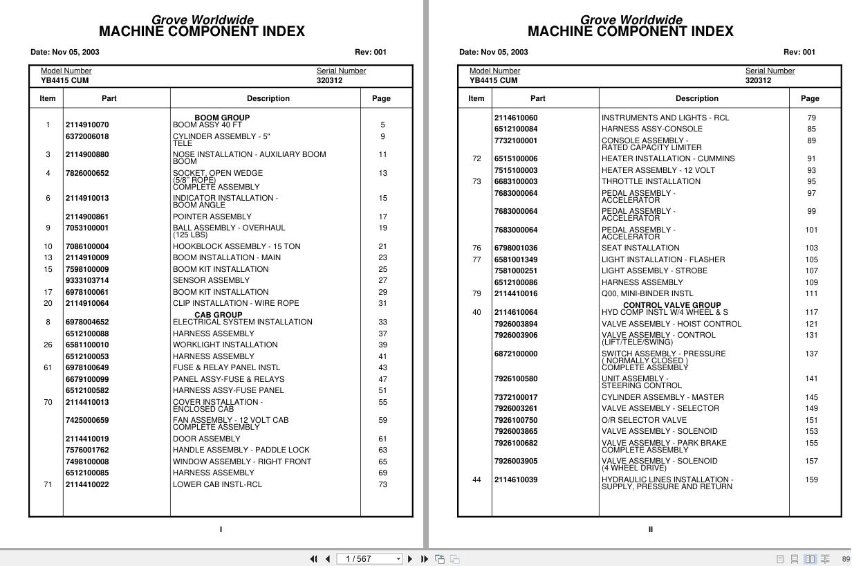 Grove Crane YB4415 CUM 320312 Parts Manual 2003 (1)