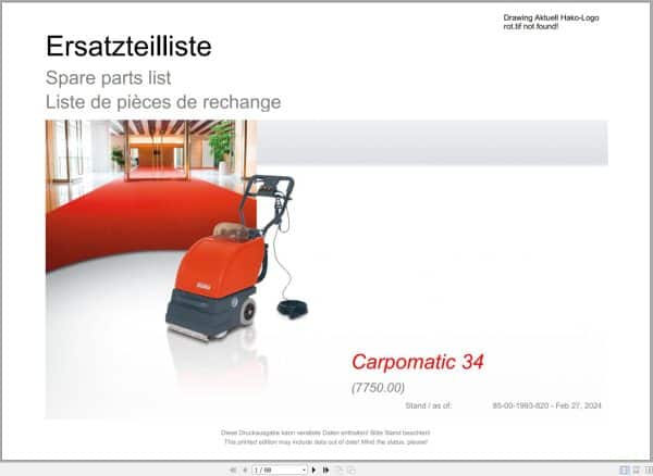 Hako Cleaning Machine Carpomatic 34 (7750.00) Spare Parts Catalog (1)
