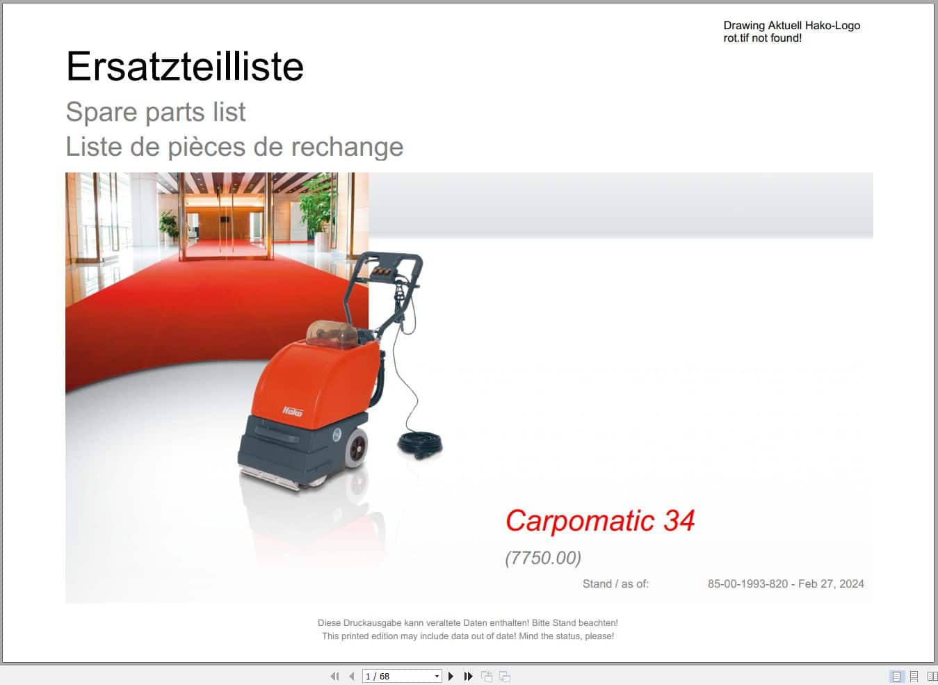 Hako Cleaning Machine Carpomatic 34 (7750.00) Spare Parts Catalog (1)