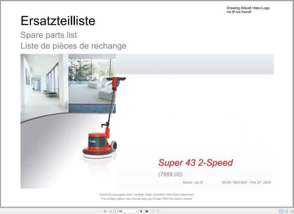 Hako Floor Polisher Super 43 2 Speed (7669.00) Spare Parts Catalog (1)