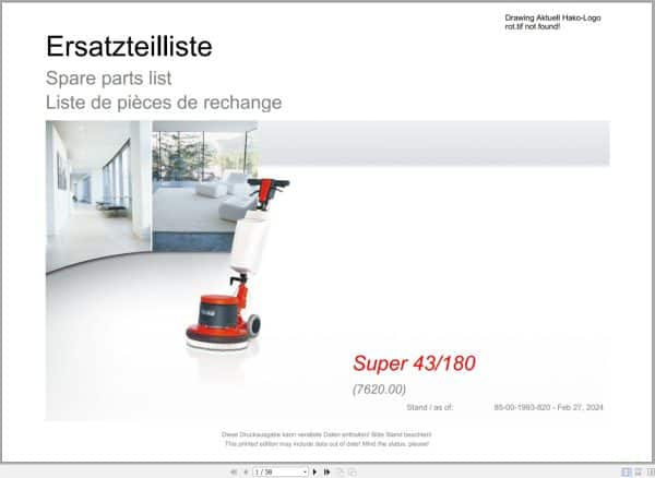 Hako Floor Polisher Super 43 180 (7620.00) Spare Parts Catalog (1)