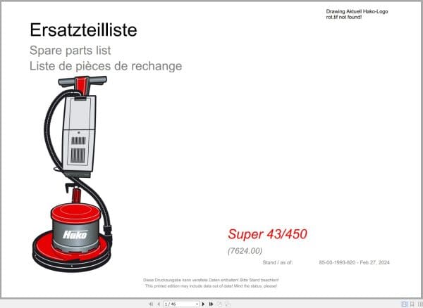 Hako Floor Polisher Super 43 450 (7624.00) Spare Parts Catalog (1)