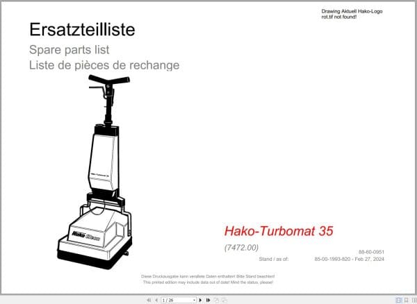 Hako Floor Scrubber Hako Turbomat 35 (7472.00) Spare Parts Catalog (1)