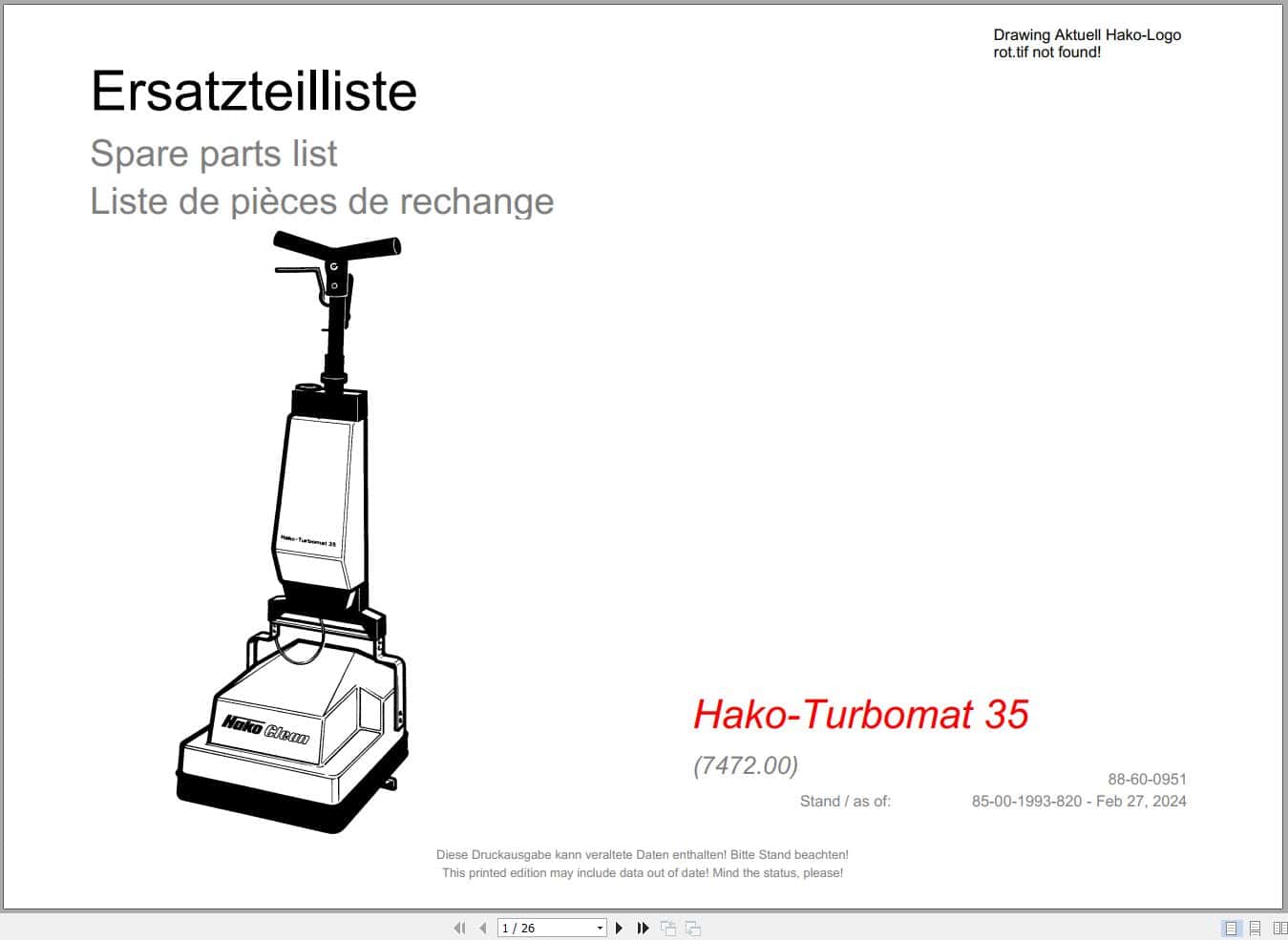 Hako Floor Scrubber Hako Turbomat 35 (7472.00) Spare Parts Catalog (1)