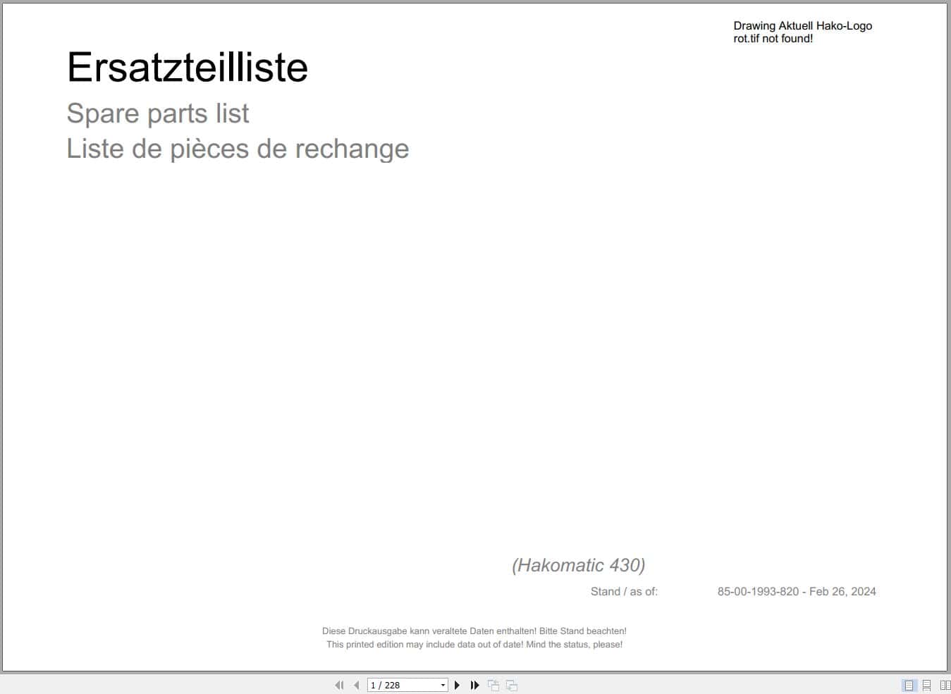 Hako Floor Scrubber Hakomatic 430 Spare Parts Catalog (1)