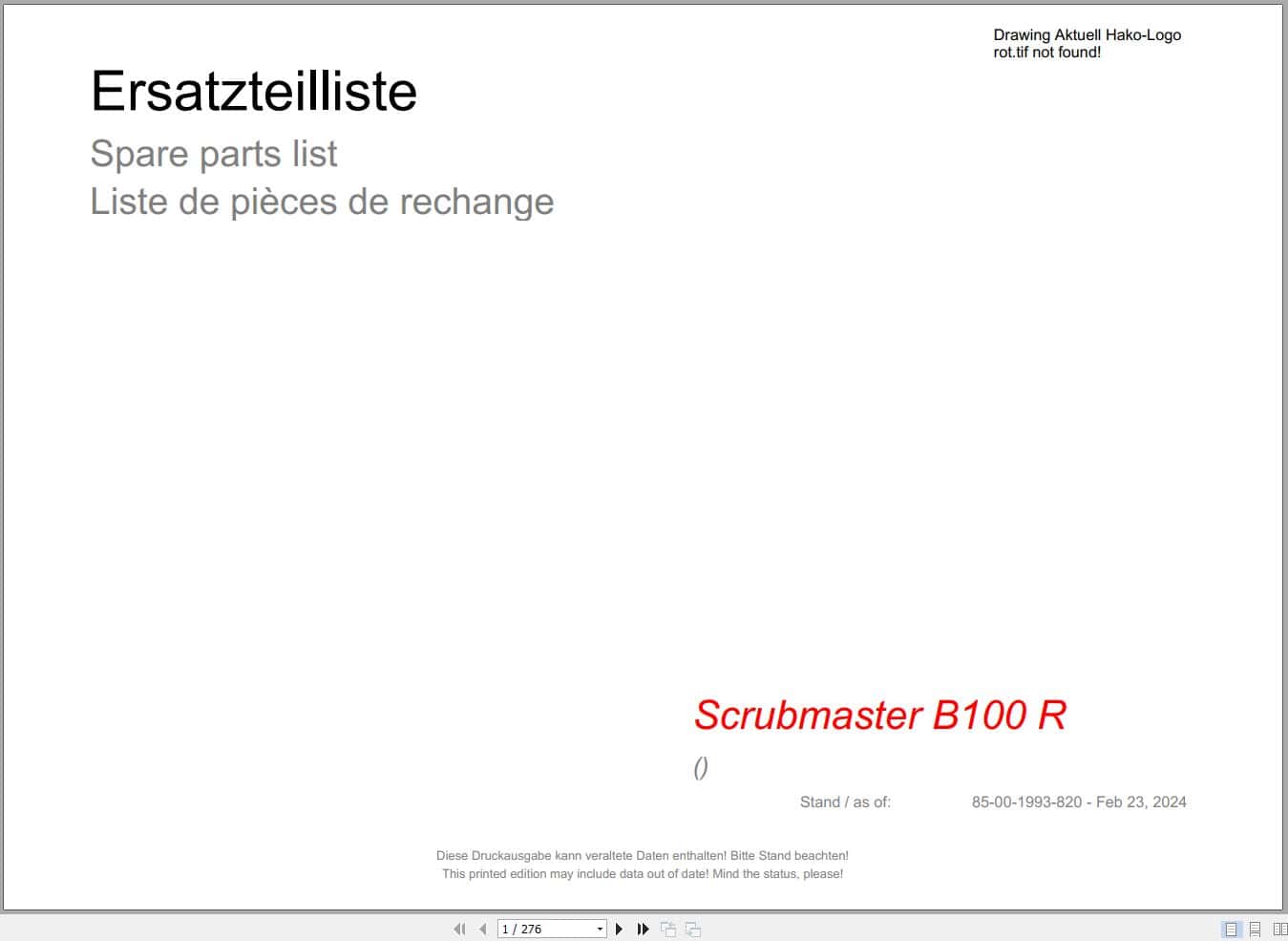 Hako Floor Scrubber Scrubmaster B100 R Spare Parts Catalog (1)