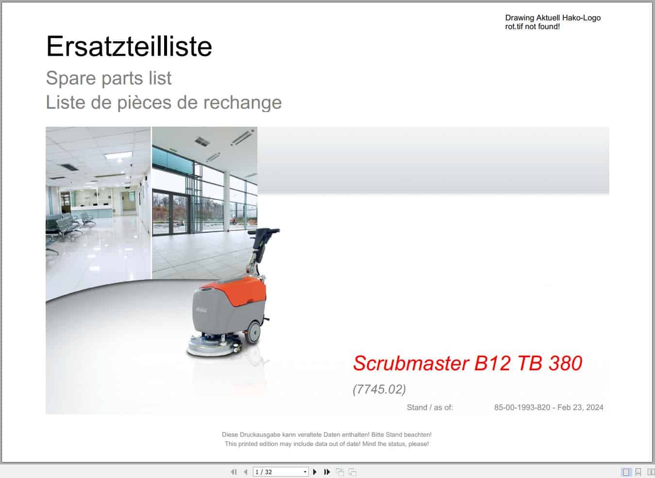 Hako Floor Scrubber Scrubmaster B12 TB 380 (7745.02) Spare Parts Catalog (1)