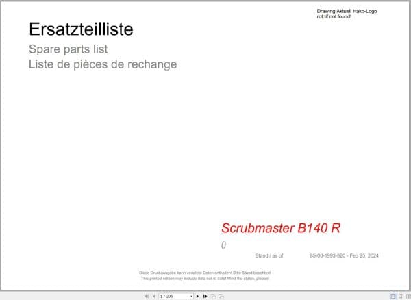 Hako Floor Scrubber Scrubmaster B140 R Spare Parts Catalog (1)