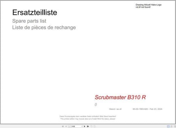 Hako Floor Scrubber Scrubmaster B310 R Spare Parts Catalog (1)