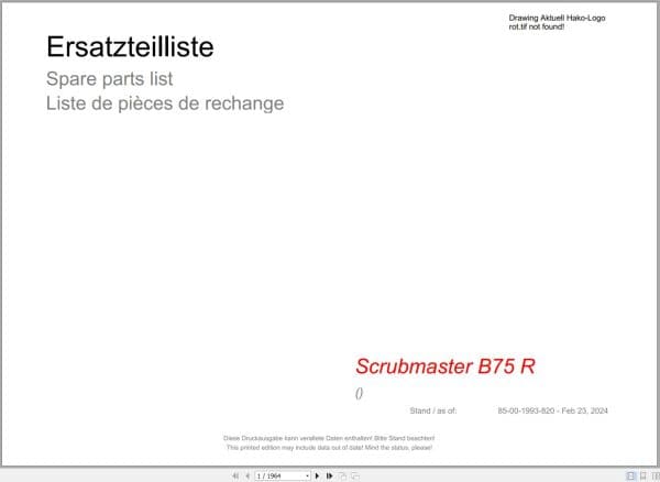 Hako Floor Scrubber Scrubmaster B75 R Spare Parts Catalog (1)
