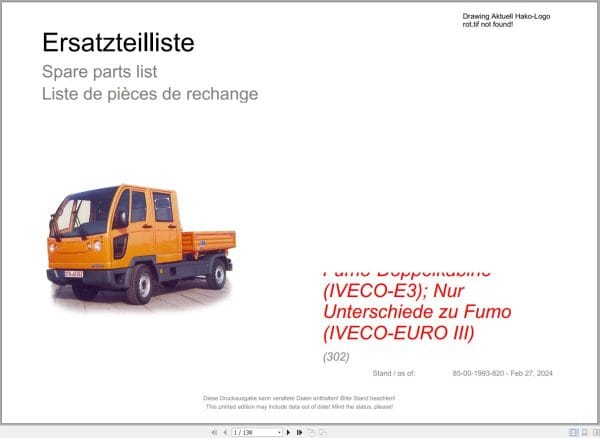 Hako Multicar Fumo Double Cab IVECO EURO III (302) Spare Parts Catalog (1)