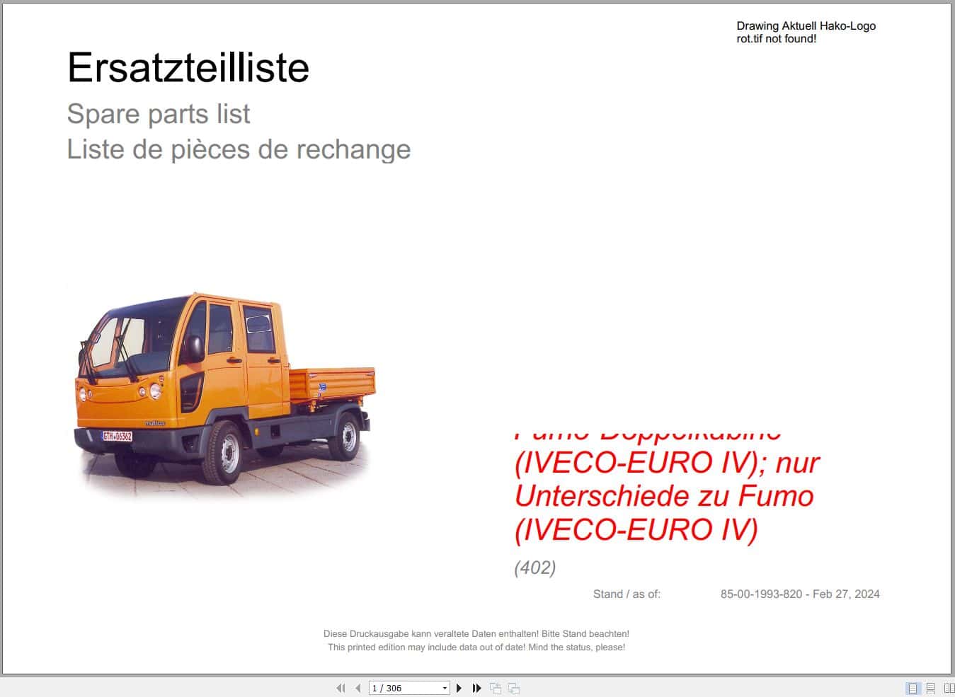Hako Multicar Fumo Double Cab IVECO EURO IV (402) Spare Parts Catalog (1)