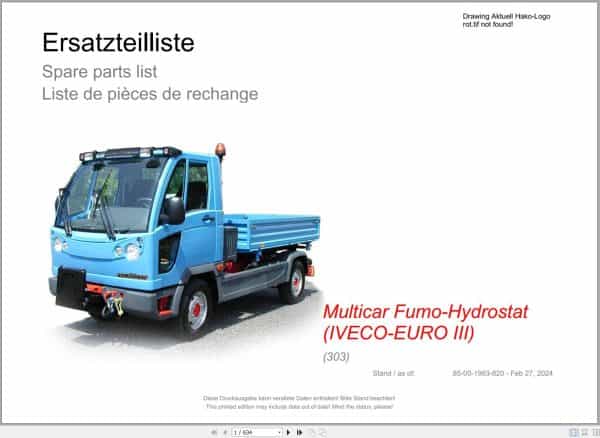 Hako Multicar Fumo Hydrostat IVECO EURO III (303) Spare Parts Catalog (1)