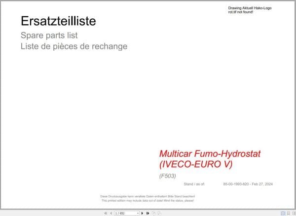 Hako Multicar Fumo Hydrostat IVECO EURO V (F503) Spare Parts Catalog (1)