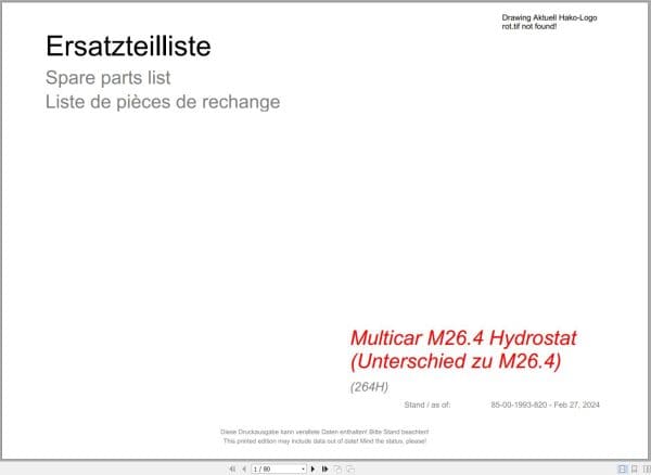 Hako Multicar M26.4 Hydrostat (264H) Spare Parts Catalog (1)
