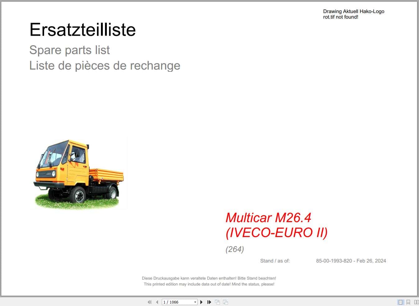 Hako Multicar M26.4 IVECO EURO II (264) Spare Parts Catalog (1)