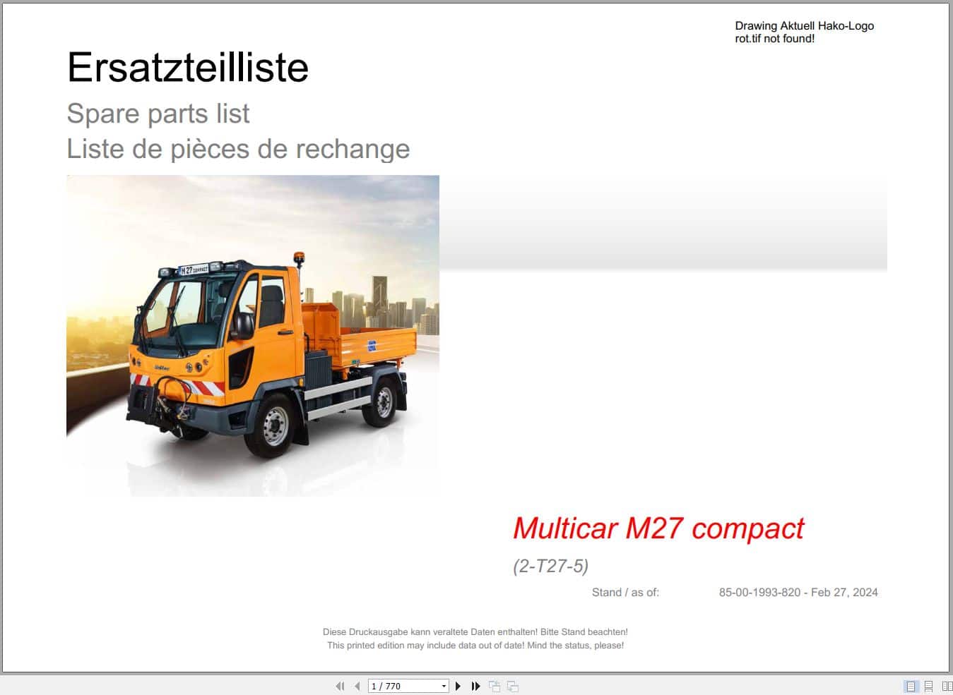 Hako Multicar M27 Compact (2 T27 5) Spare Parts Catalog (1)