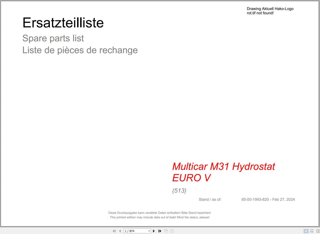 Hako Multicar M31 Hydrostat EURO V (513) Spare Parts Catalog (1)