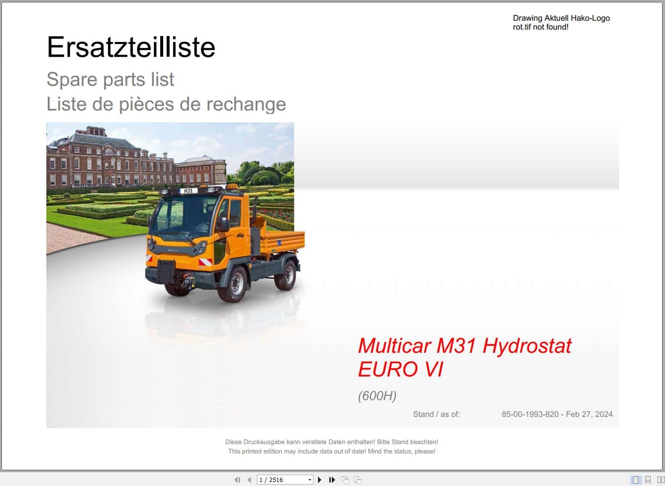 Hako Multicar M31 Hydrostat EURO VI (600H) Spare Parts Catalog (1)