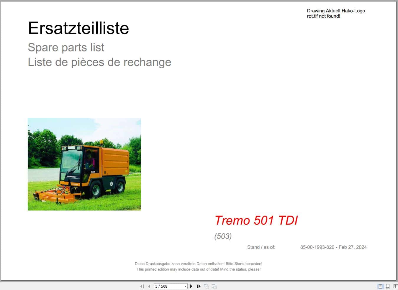 Hako Multicar Tremo 501 TDI (503) Spare Parts Catalog (1)