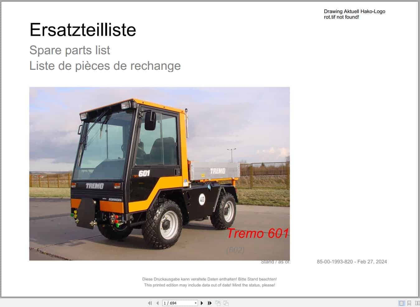 Hako Multicar Tremo 601 (602) Spare Parts Catalog (1)