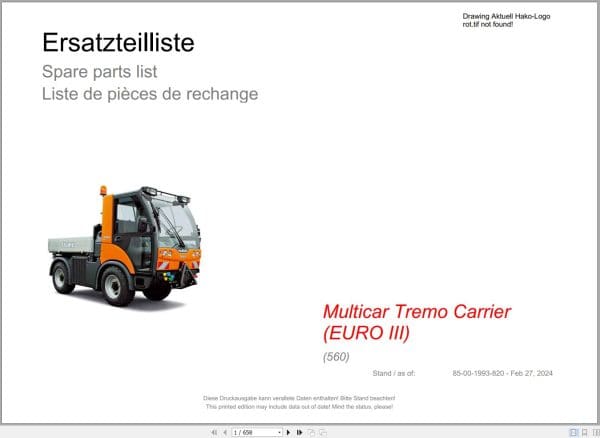 Hako Multicar Tremo Carrier EURO III (560) Spare Parts Catalog (1)