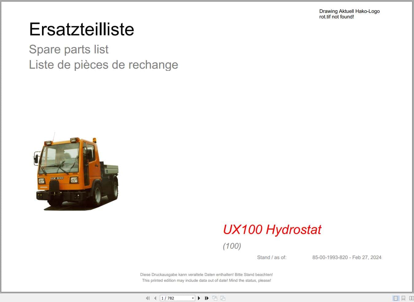 Hako Multicar UX100 Hydrostat (100) Spare Parts Catalog (1)