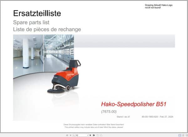 Hako Polisher Hako Speedpolisher B51 (7675.00) Spare Parts Catalog (1)