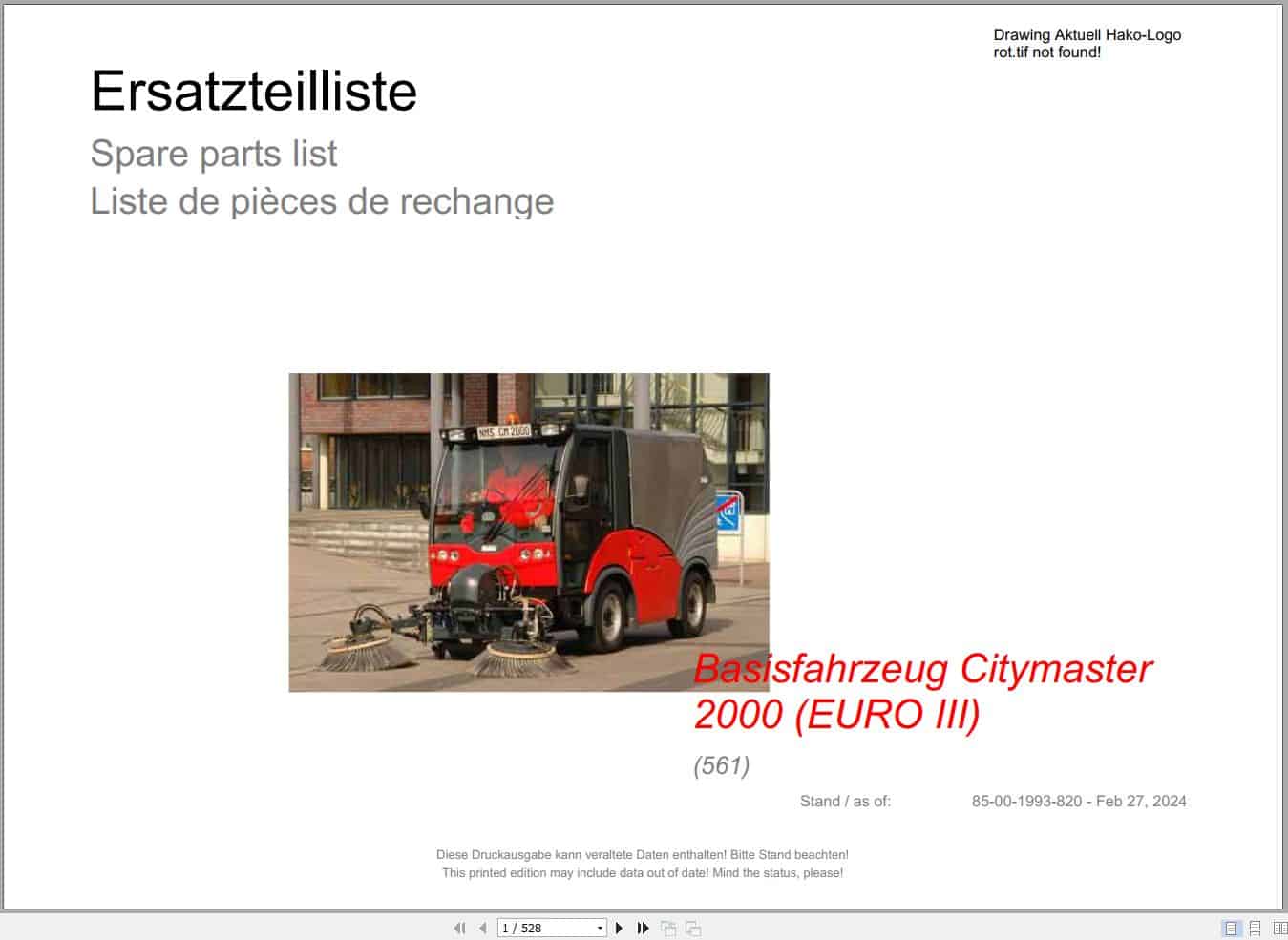 Hako Sweeper Base Vehicle Citymaster 2000 EURO III (561) Spare Parts Catalog (1)